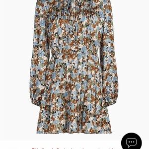 Veronica Beard Floral Pleated Midi Dress in Light Blue, Brown, Olive